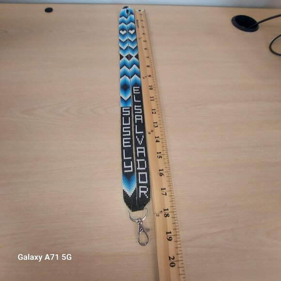 Susely El Salvador Beaded Black, Blue, and White Lanyard w/ Clip 18 inches Long - Picture 4 of 4